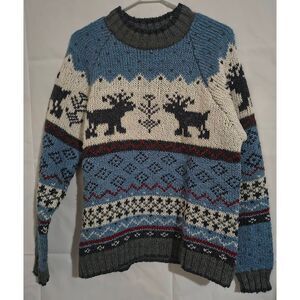 Moose Deer Fair Isle Crewneck wool blend Vintage Baxter & Wells Sweater Women's